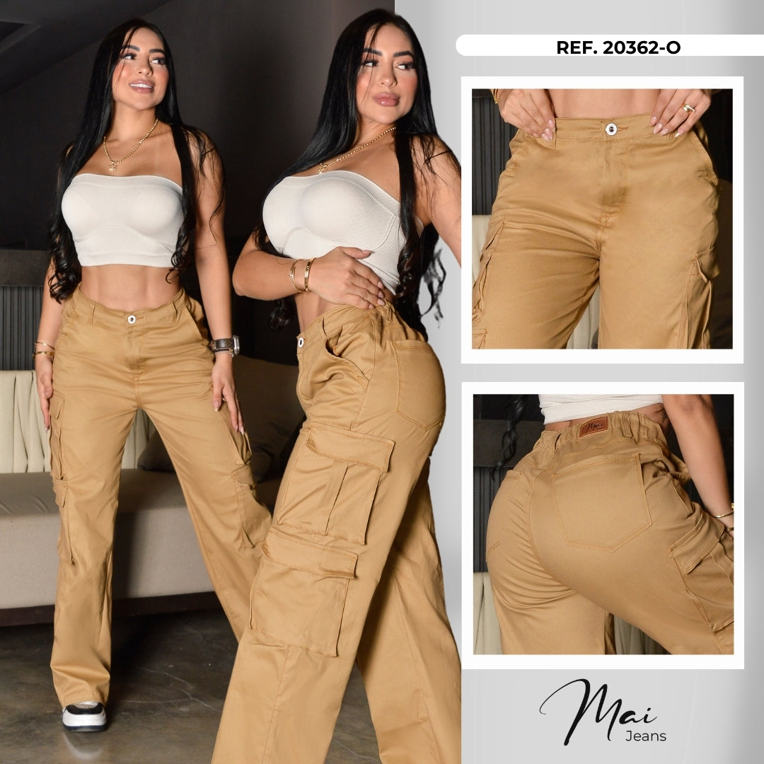 Pantalon Wide Cargo Tela Drill Ref. 20362 Ocre