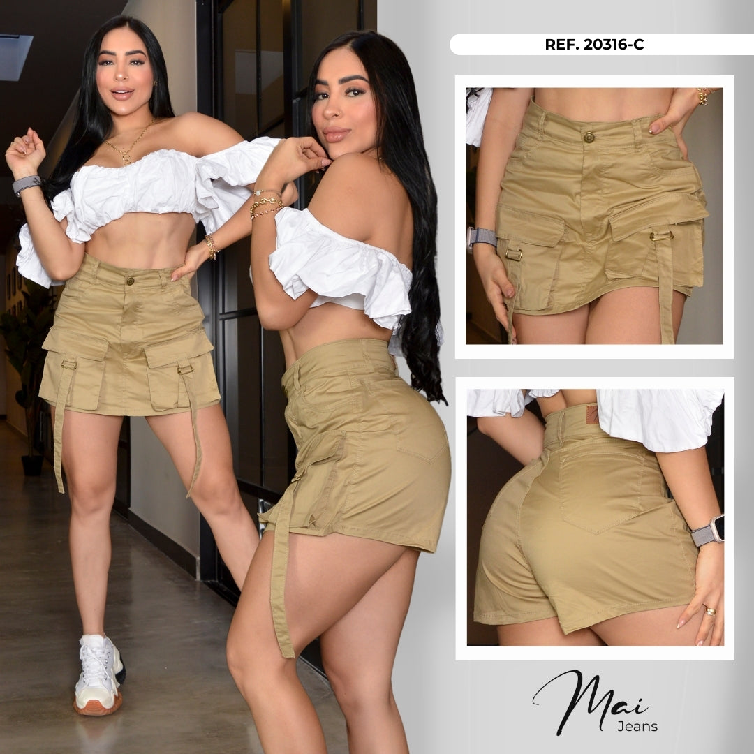 Falda Shorts denim Ref. 20316-Caqui
