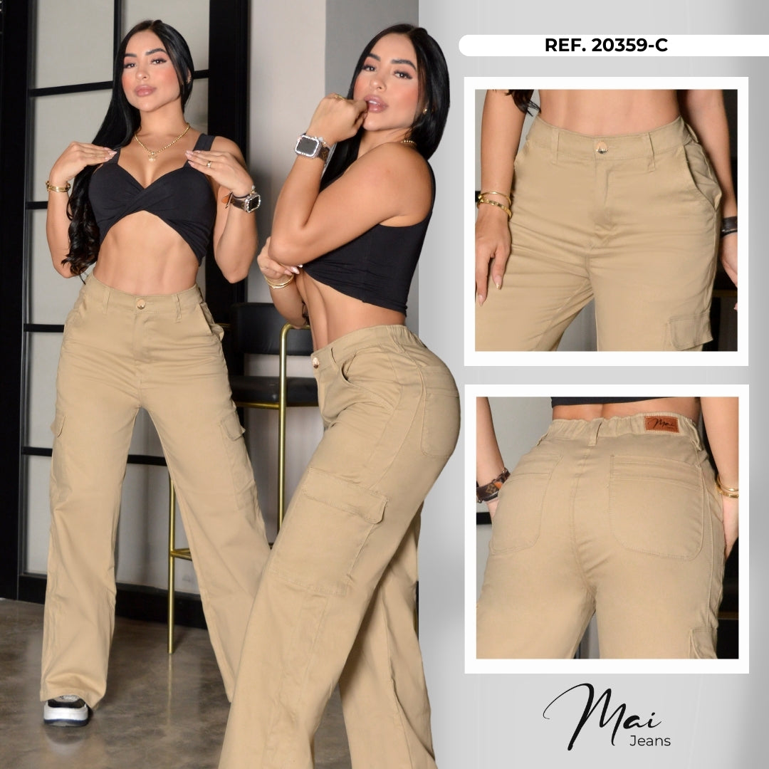 Pantalon Wide Cargo Tela Drill Ref. 20359 Caqui