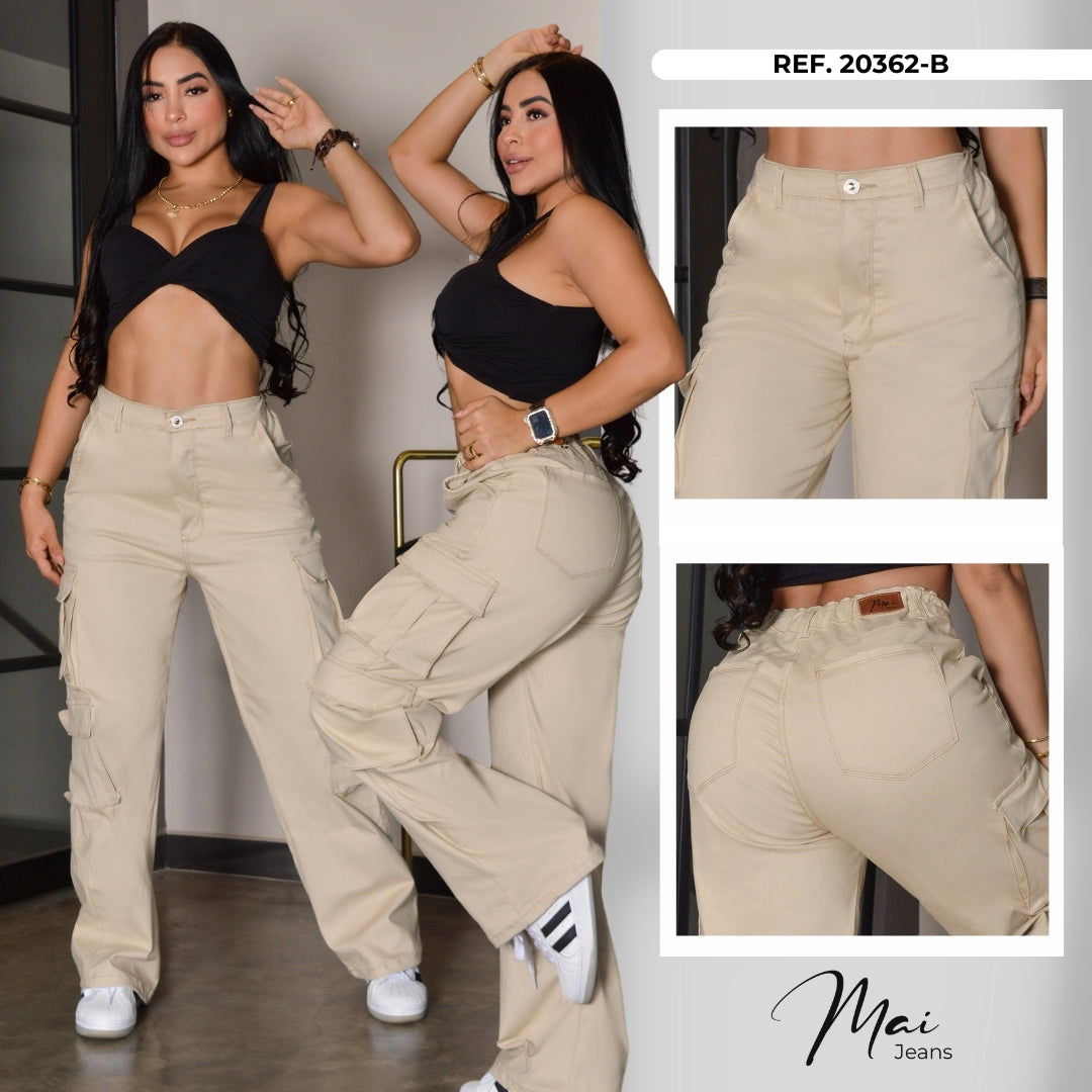 Pantalon Wide Cargo Tela Drill Ref. 20362 Beis