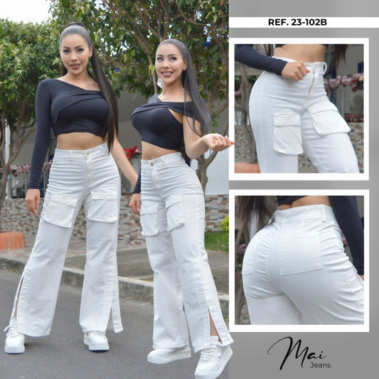 Pantalon Wide Cargo Blanco - 23102B